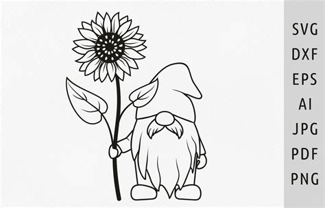 Gnome Sunflower Svg Gnome Outline Svg Graphic by Julia's digital designs · Creative Fabrica