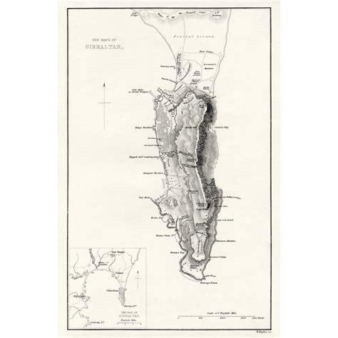 Gibraltar, Map of the Rock of Gibraltar 1851 - BRITTON-IMAGES