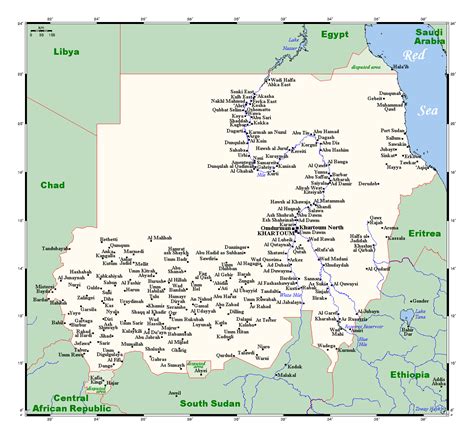 Large map of Sudan with all cities | Sudan | Africa | Mapsland | Maps of the World