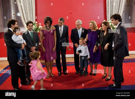 President Barack Obama and First Lady Michelle Obama gather with President Sebastián Piñera of ...