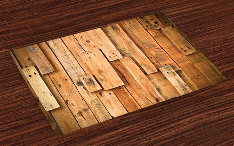 Wooden Placemats Set of 4 Lodge Style Teak Hardwood Wall Planks Image Print Farmhouse Vintage ...