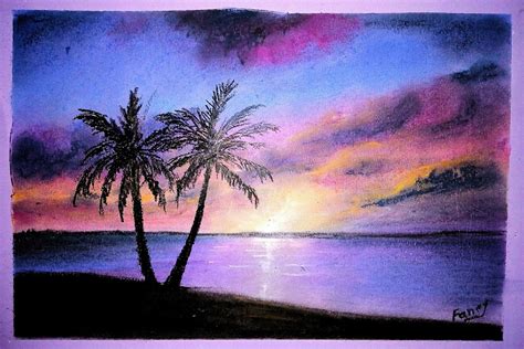 Drawing Sunset, Beach Drawing, Nature Drawing, Soft Pastels Drawing, Oil Pastel Drawings, Easy ...