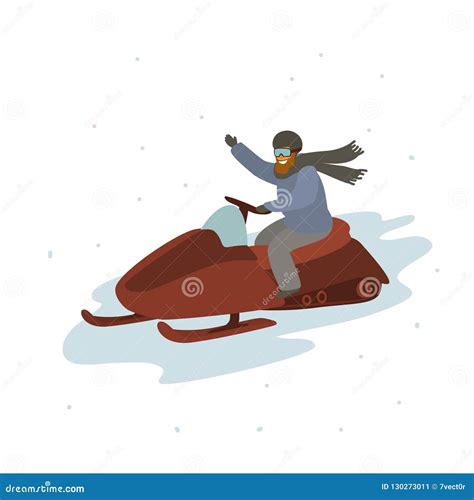 Man Driving Snowmobile, Winter Cartoon Vector Illustration Stock Vector - Illustration of motor ...