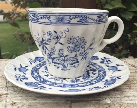 Antique blue and white china tea cup & saucer Wood and Sons | Etsy