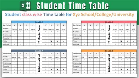 Making Student Timetable Class wise in Ms Excel 2019 | How to Create ...