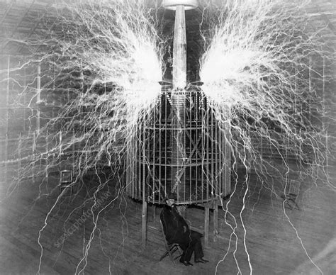 Tesla coil experiment, circa 1899 - Stock Image - C036/8383 - Science Photo Library