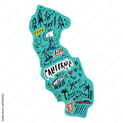 Cartoon map of California vector illustration. Printable art for ...