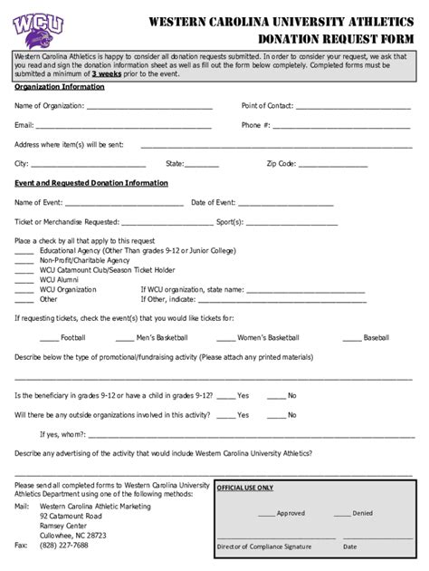 Fillable Online Western Carolina University Athletics Donation Request Form Fax Email Print ...