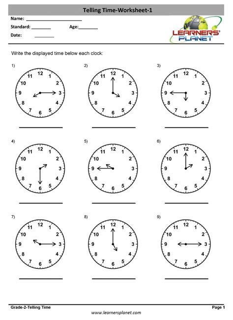 Clock Worksheets Grade 2