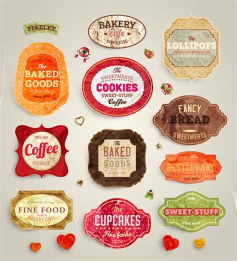 Cute Food Labels design vector 01 free download