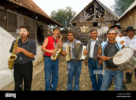 Europe Romania Transylvania Gypsy wedding band playing at wedding party at bride s home Stock ...