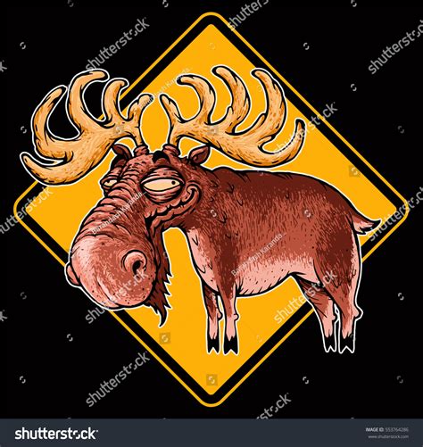 Funny Deer Warning Sign Cartoon Character Stock Vector (Royalty Free ...