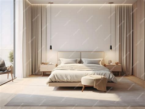 Premium Photo | Modern bedroom with a beige toned bed and furniture