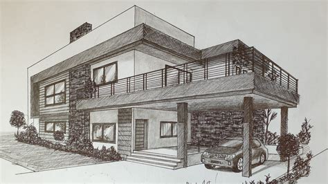 Modern House in 2 Point Perspective Drawing Tutorial for Beginners ...