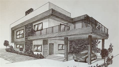 Modern House in 2 Point Perspective Drawing Tutorial for Beginners in ...