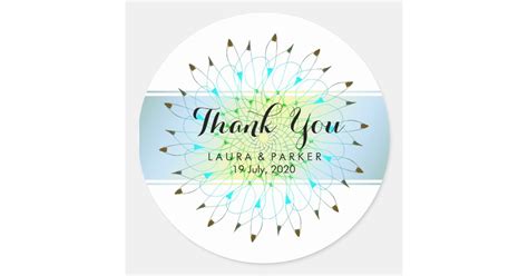 Blue Floral Glitter Thank You Wedding Classic Round Sticker | Zazzle