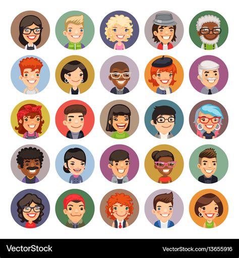 Flat cartoon round avatars on color Royalty Free Vector