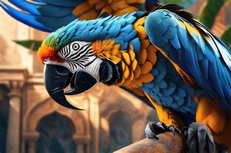 Premium AI Image | Beautiful yellow and blue macaw parrot