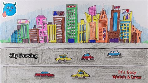 How to Draw a City with Road Very Easy Drawing for Kids - YouTube