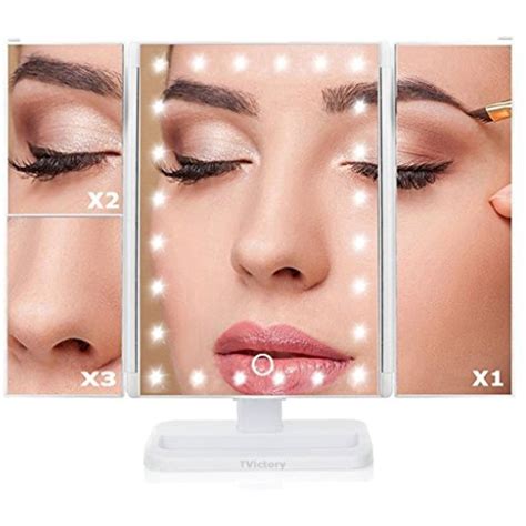 TVictory 3rd Gen Tri-Fold Lighted Mirror with 24 LEDs Lights for Makeup Vanity Cosmetic, Touch ...