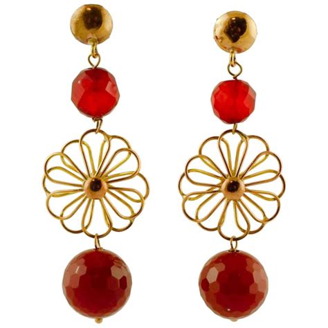 Toscana Carnelian Beaded Tassel Earrings at 1stDibs