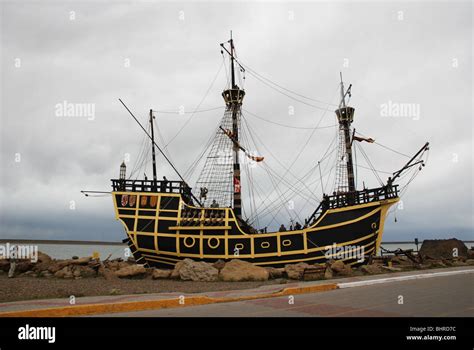 A replica of the Victoria, Magellan's ship in Puerto San Julian Stock ...