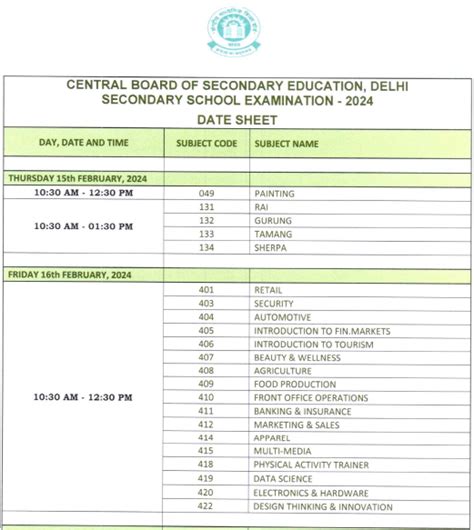 CBSE Class 10 Date Sheet 2024 Download PDF at cbse.gov.in