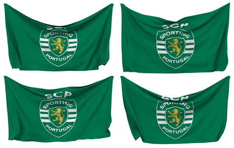 Sporting Clube de Portugal, Sporting CP Pinned Flag from Corners, Isolated with Different Waving ...