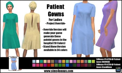 Project Override Female Patient Gowns by SamanthaGump at Sims 4 Nexus » Sims 4 Updates