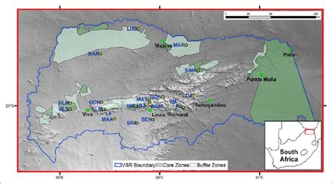 Map of the Vhembe Biosphere Reserve showing distribution of existing ...