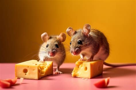 Premium AI Image | Two rats eating cheese on a table