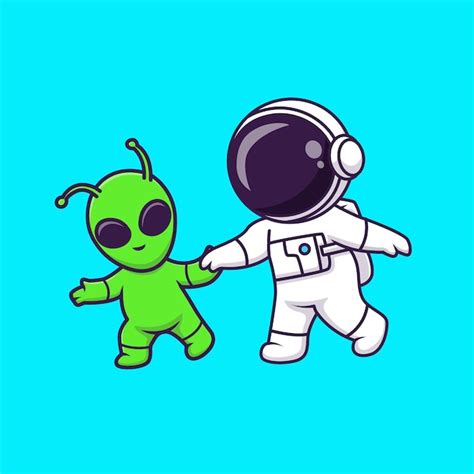 Premium Vector | Cute astronaut and alien walking with holding hand cartoon vector icon ...