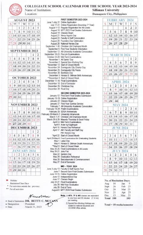 School Calendar | Silliman University