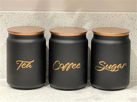 Set of Black Tea Coffee Sugar Canister Sets Copper Lids and - Etsy