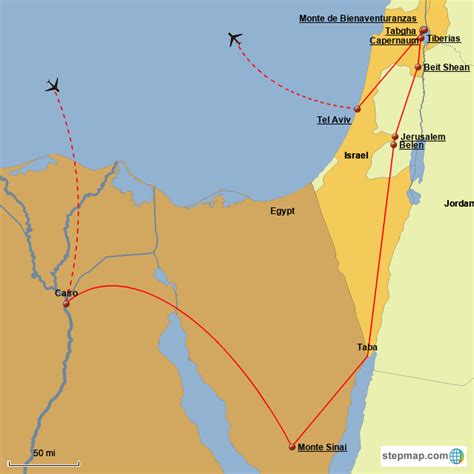 StepMap - Tour Israel & Egypt - Landkarte für Europe