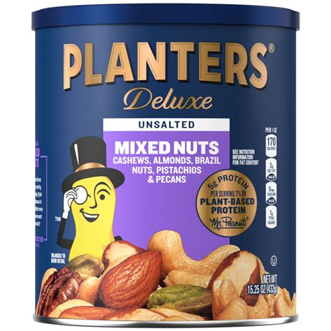 PLANTERS® Deluxe Unsalted Mixed Nuts, 15.25 Oz Can - PLANTERS® Brand