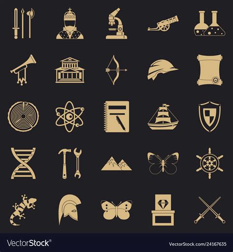 Ancient icons set simple style Royalty Free Vector Image