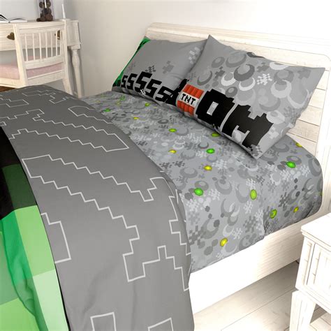 5-piece Minecraft Twin Bed Set Kid's Bedding Comforter Fitted Flat ...