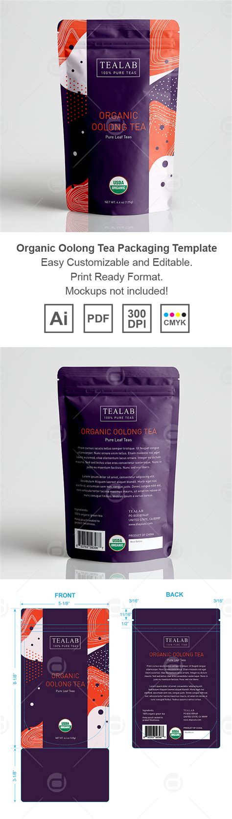 Organic Oolong Tea Loose Leaf Packaging Template Design