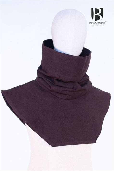 Medieval Hooded Cowl with Standing Collar - Brown