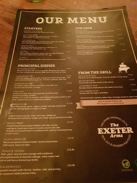 Menu at Exeter Arms pub & bar, Derby