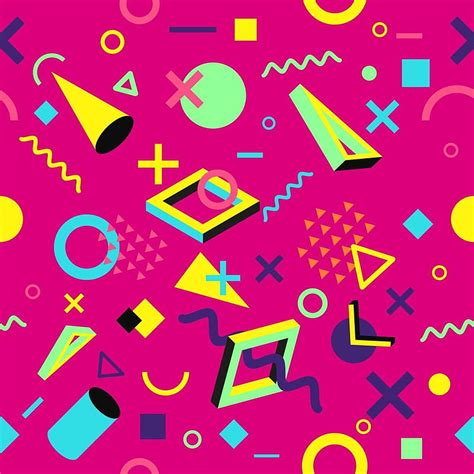 Vector Seamless Pattern With Multicolor Geometric Shapes On Dark ...