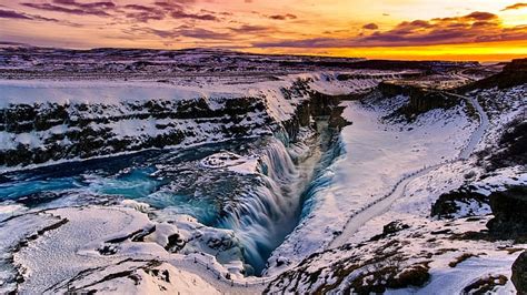 HD wallpaper: nature, landscape, island, gullfoss, waterfall, winter ...