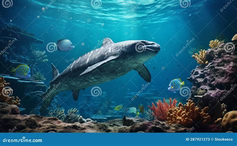 Realistic Underwater Ocean Diorama Featuring Whale Sharks Stock Illustration - Illustration of ...