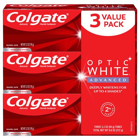 Colgate Optic White Advanced Teeth Whitening Toothpaste, Sparkling White, 3.2 Oz, 3 Ct - Walmart ...