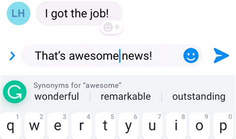 Grammarly keyboard now suggests synonyms for outstanding —er— superlative mobile writing