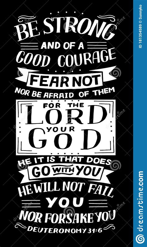 Hand Lettering with Bible Verse Be Strong and of a Good Courage, Fear Not Stock Illustration ...