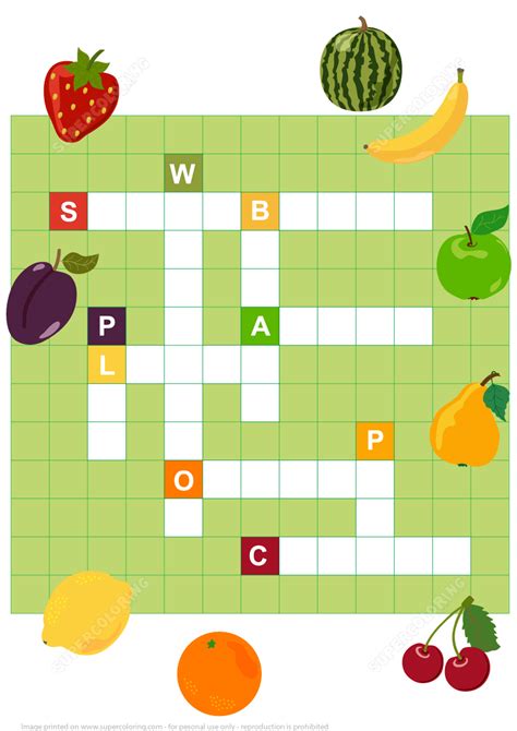 Fruits Crossword for Children | Free Printable Puzzle Games