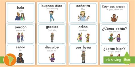 Greeting Flash Cards English/Spanish (teacher made)