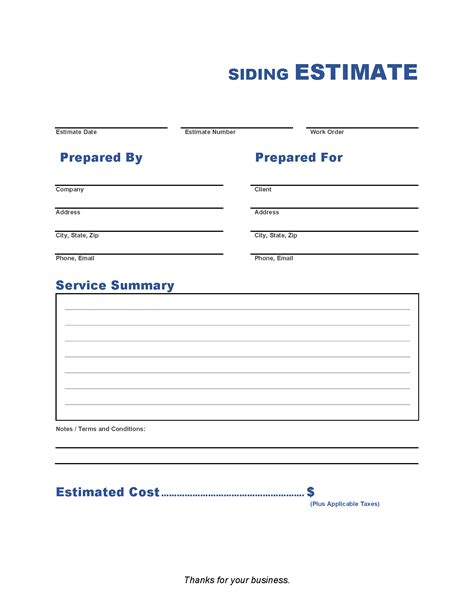 Siding Estimate Template | Invoice Maker